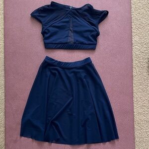 Girls Balera Illusion Mesh Crop Top and Skirt, Navy, Child’s Medium